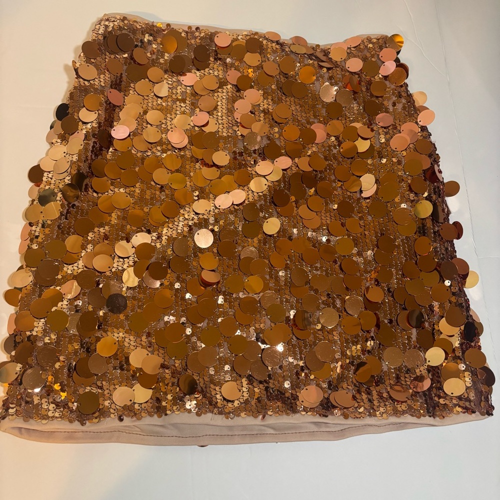 Ladies Size Small SHEIN Sequin Embellished Gold/Bronze Mini Skirt